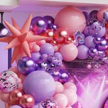 119 st K-Pop musikjägartema ballonggirlandbåge kit rosa lila ballong med musiknot discokula exploderande stjärna folieballong för K-Pop-filmtema födelsedagssångerfestdekoration - Visa 4