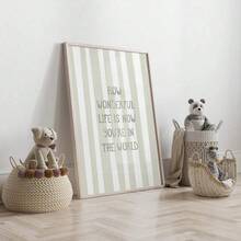 1pc Framed/Unframed Green "Life Is So Beautiful" Decorative Canvas Poster, Minimalist Style, Suitable For Nursery, Kids Room, Game Room, Modern Home Decor - Multicolor - View 6