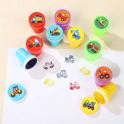 5/20 随机款式工程车辆印章，工程主题派对礼品，卡车主题派对礼品，自来墨印章，课堂奖励，派对礼品，儿童生日派对用品，儿童派对礼品袋填充物，工程主题派对，儿童印章