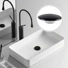 1 Set Matte Black Bounce Glass Sink Drain Stopper - 36-38mm Universal Ceramic Cover + Bounce Core, Modern Minimalist Bathroom Sink Accessories - 1 Set [Drain Plug + Spring-loaded Core] - View 1
