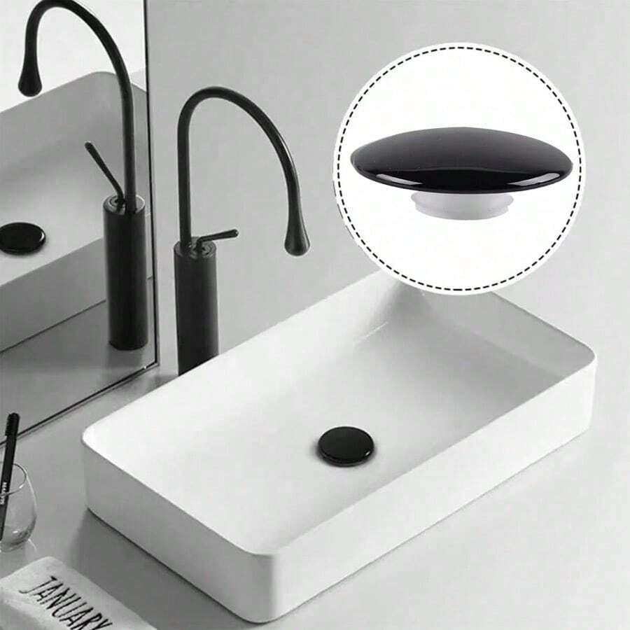 1 Set Matte Black Bounce Glass Sink Drain Stopper - 36-38mm Universal Ceramic Cover + Bounce Core, Modern Minimalist Bathroom Sink Accessories - 1 Set [Drain Plug + Spring-loaded Core] - View 1