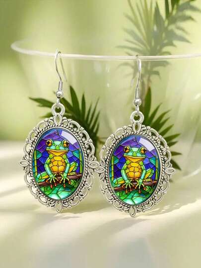 suteyi 1 par de pendientes de rana de vidrio de colores, adecuados como regalo de cumpleaños para amantes de las ranas