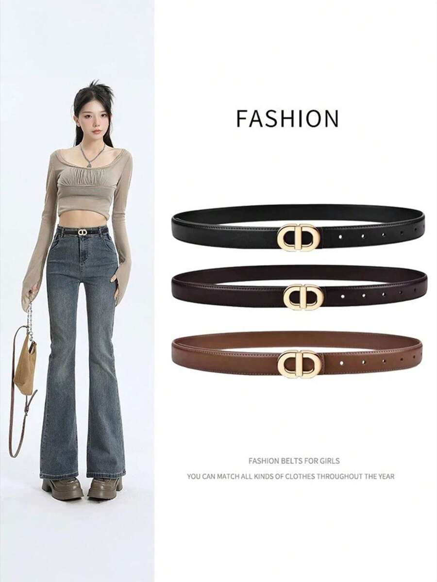 Minimalist Solid Color Casual Retro PU Belt, Women's Style, Suitable For Pairing With Jeans And Skirts, 2.8 Cm Wide, Ideal For Autumn, Late Autumn, And Halloween - 110厘米/43.31英寸 - 查看 1