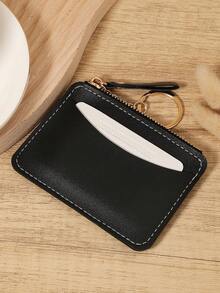 Minimalist Mini Wallet With Keychain, Zippered Card Holder & Coin Purse, Small Key Ring Organizer For Women, Casual Daily Carry Pouch For Travel - Black - View 8