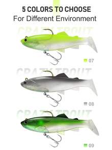 KINGDOM 1件裝 Crazy Trout 釣魚路亞 慢沉軟餌 VMC雙鉤 T尾設計 完美游動動作 120mm 38g 鉛頭設計 內置3D列印聲條 可發聲 長距離拋投 適用於鱸魚與河鱸 - 彩色 - 查看 9