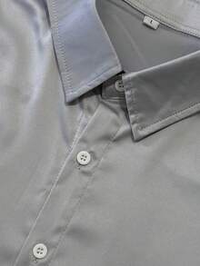 WAIT HIM Men's Satin Short Sleeve Formal Shirt - Silver - View 6