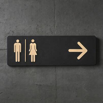 男女通用洗手间指示牌，带图标和箭头方向指示 - 适用于公共、商业或家庭卫生间，无需粘贴，安装简便 - 耐用的洗手间标识，卫生间装饰及配件，简约墙面标识，轻质塑料材质，适用于办公室卫生间