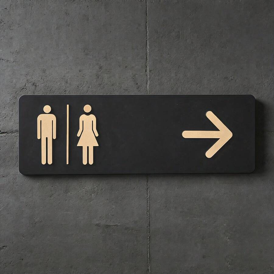 Men & Women Icon And Arrow Direction Restroom Sign - Public, Commercial Or Home Bathroom, Easy To Install - Durable Toilet Signage, Bathroom Decor & Accessories, Minimalist Wall Sign, Made Of Lightweight Plastic, For Office Bathroom - D - View 1
