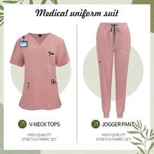 Nursing Scrubs Uniforms Unisex Jogger Set Spandex Medical Hospital Scrubs Uniform Pet Grooming Veterinary Work Clothes Wholesale - 42122-粉紅色 - 查看 2