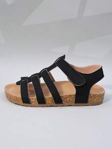 1 Pair Kids Gold Glitter Multi-Strap Hollow Out Comfortable Open Toe Buckle Strap Platform Fashion Sandals Birthday Party (Sole/Insole Color Random) - Black - View 6
