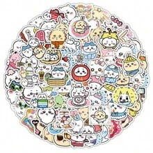 chiikawa 100张卡通涂鸦儿童贴纸，可爱账号素材，DIY贴纸，送给粉丝、家人和朋友的完美小礼物，女孩节礼物，白色情人节礼物，复活节礼物 - 彩色 - 查看 2