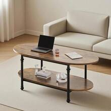 Mesa de café oval larga de 47.2 Pulgadas (≈120 cm) Mesa de final de la mesa de té única Mesa de cóctel de almacenamiento bajo Mesa de café de 2 niveles Mesa de centro vintage para sala de estar Oficina - Marrón - Ver 6