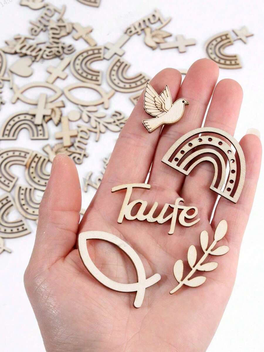 Colorful Wooden Confetti, Rainbow Dove Fish Cross Branch Pattern, Suitable For Baptism, Birth, Communion, Naming Ceremony, Confirmation And Other Occasions, Also Can Be Used As Party Gifts Or Decorations - Wood - View 1