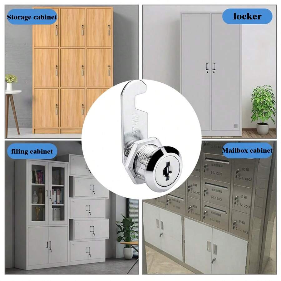1pc Cylinder Cam Lock With Key, 16-20mm Universal Tongue Lock, Suitable For Metal Cabinets, Employee Lockers, Tool Boxes, File Cabinets, Office Desk Drawers, Lockable Cabinet With Key - Cabinet Lock - View 1