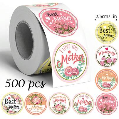 500 Stück Muttertags Doodle Aufkleber, 2,5 cm rund 8 Designs, Blumen Muttertags Grüße, Büroartikel, Feiertagsparty, Geschenkverpackung DIY Dekoraufkleber, PVC wasserfeste Siegelaufkleber