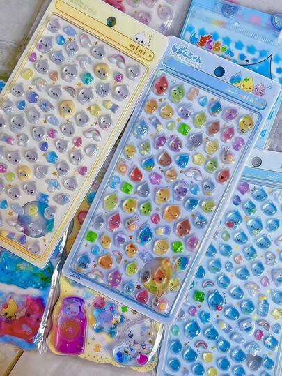 3D Cute Cartoon Stickers, Transparent Embossed Creative Diary Stickers, Crystal Decorative Stickers, Christmas/Thanksgiving/Birthday Gifts For Children
