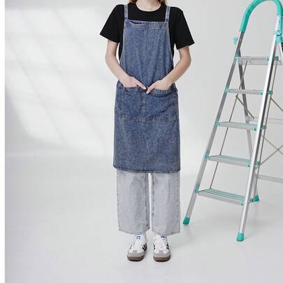 1 pieza Delantal de mezclilla vintage desgastado, delantal con peto cruzado sin mangas de material de mezclilla retro americano con bolsillos dobles, duradero y resistente a las manchas, adecuado para cocina, jardinería, manualidades, todas las estaciones