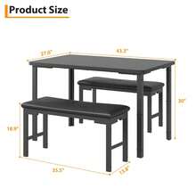 Juego de comedor para 4 personas, mesa de cocina de 3 piezas con 2 bancos, mesa de desayuno estilo rústico de 110 cm con estructura metálica, ideal para espacios pequeños. Color negro - Negro - Ver 2