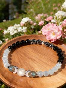 Pulsera de energía lunar | Pulsera elástica con colgante de fase lunar | Protección energética | Pulsera de cristal curativa, equilibradora y purificadora - luna - Ver 3