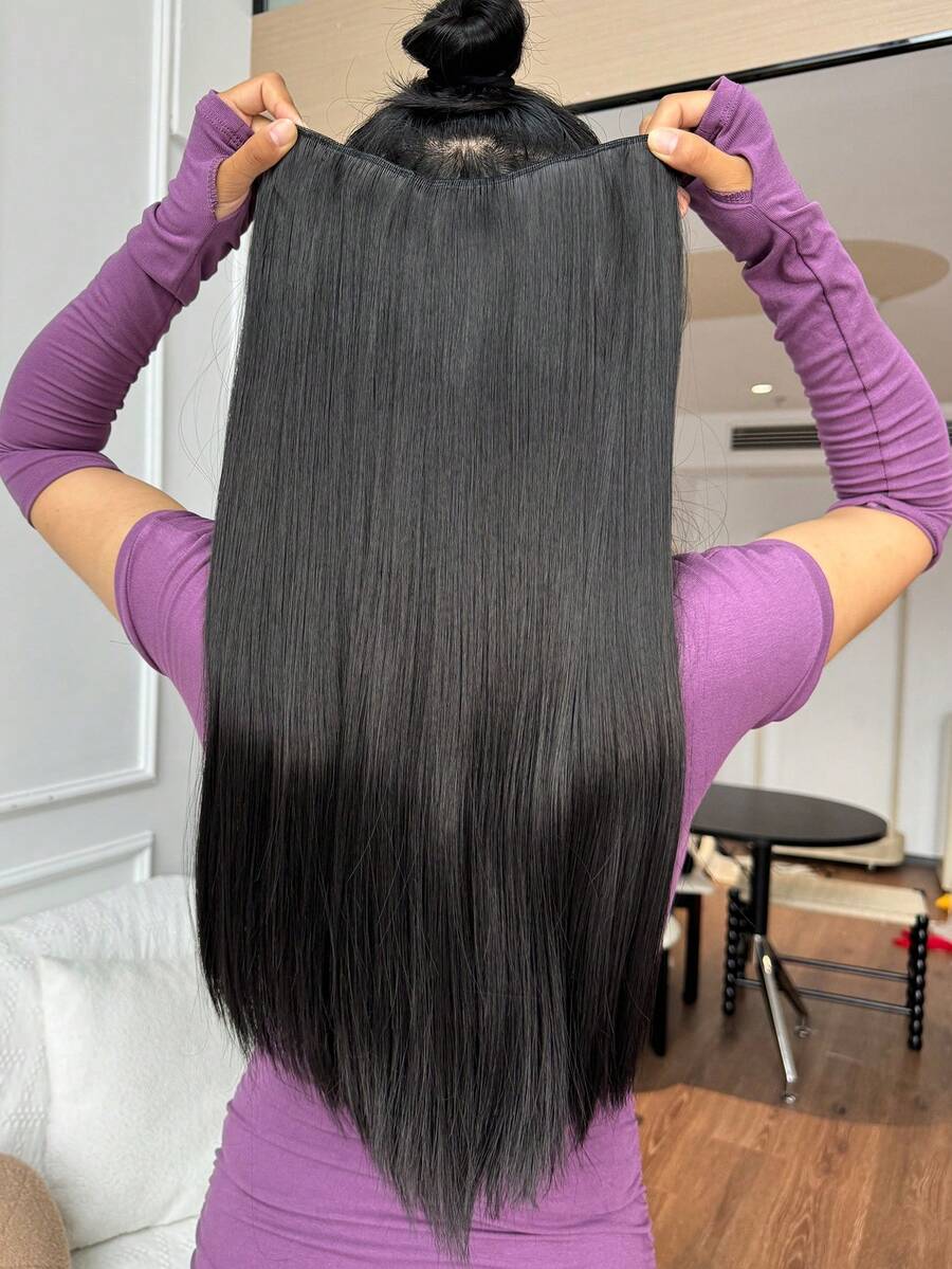 24 Inch One-Piece V-Curly Synthetic Hair Extensions, Long Straight Style, Clip-In Hairpieces For Women