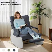 Silla reclinable mecedora para adultos, moderna silla reclinable tapizada de felpa con bolsillo lateral - Gris Oscuro - Ver 3