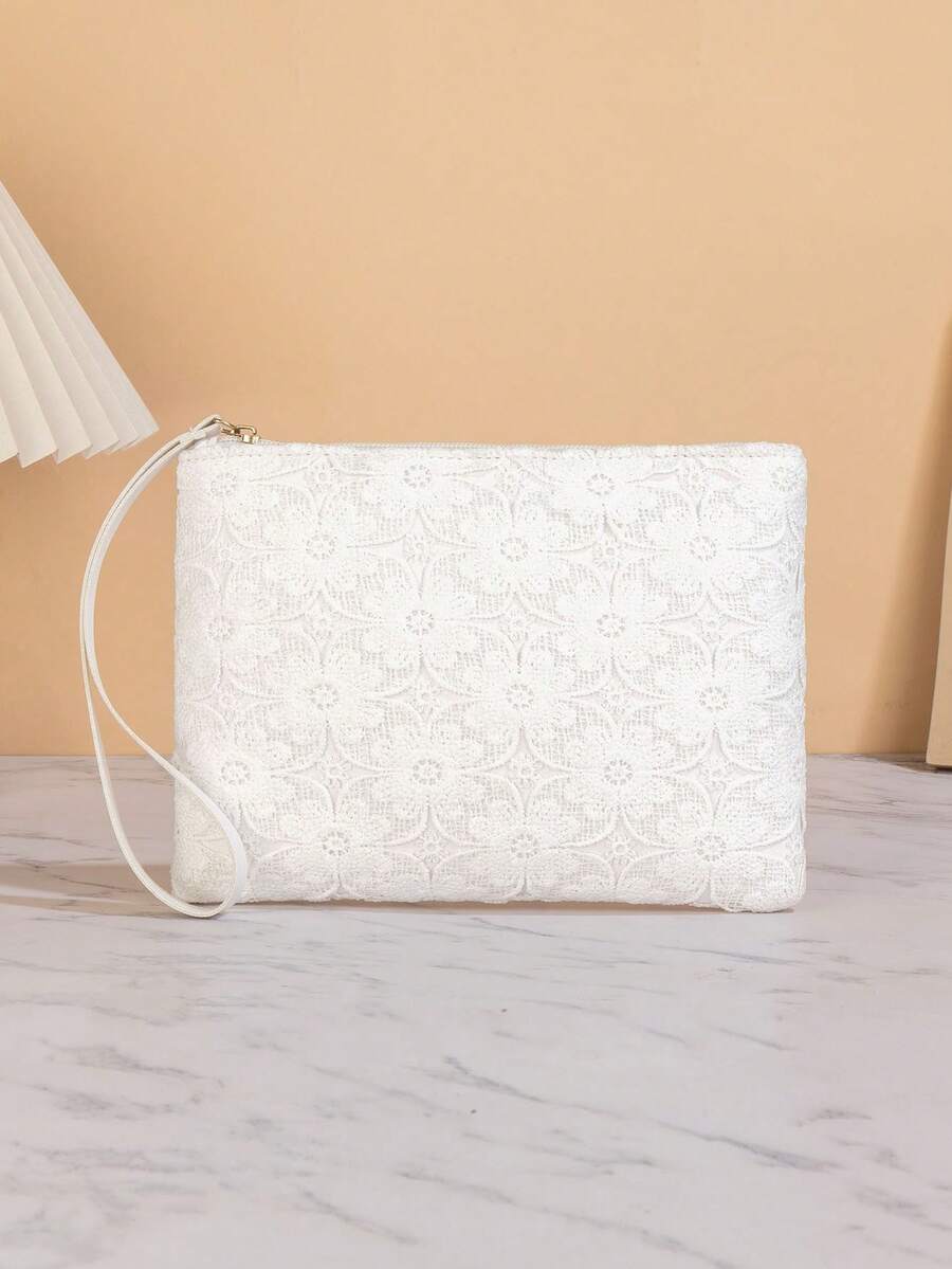 Women's Lace Trim Clutch Wallet - White - View 1