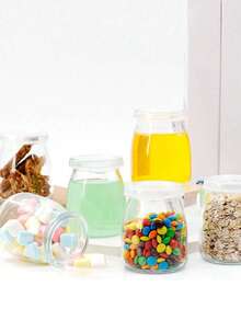 5pcs 100ml Reusable Transparent Glass Jars With PE Lids, Heat-Resistant Pudding Cups, Yogurt Bottles, Mousse Cups, Lucky Star Glass Jars, Mini Glass Wishing Bottles, Bath Salt Containers, Face Mask Jars, Storage Bottles - Multicolor - View 5