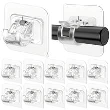 8个窗帘杆支架挂钩，通用免钻孔壁挂式窗帘杆支架，多用途浴室厨房酒店墙夹，无需安装衣柜杆固定器，适用于直径1-2厘米的窗帘杆，适用于家庭浴室厨房 - 彩色 - 查看 8