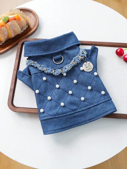 PETCIRCLE 1pc Pet Clothes, Dog/Cat Outfit, Small Dog/Puppy Stylish Cute Comfortable Pearl Chain Jacket