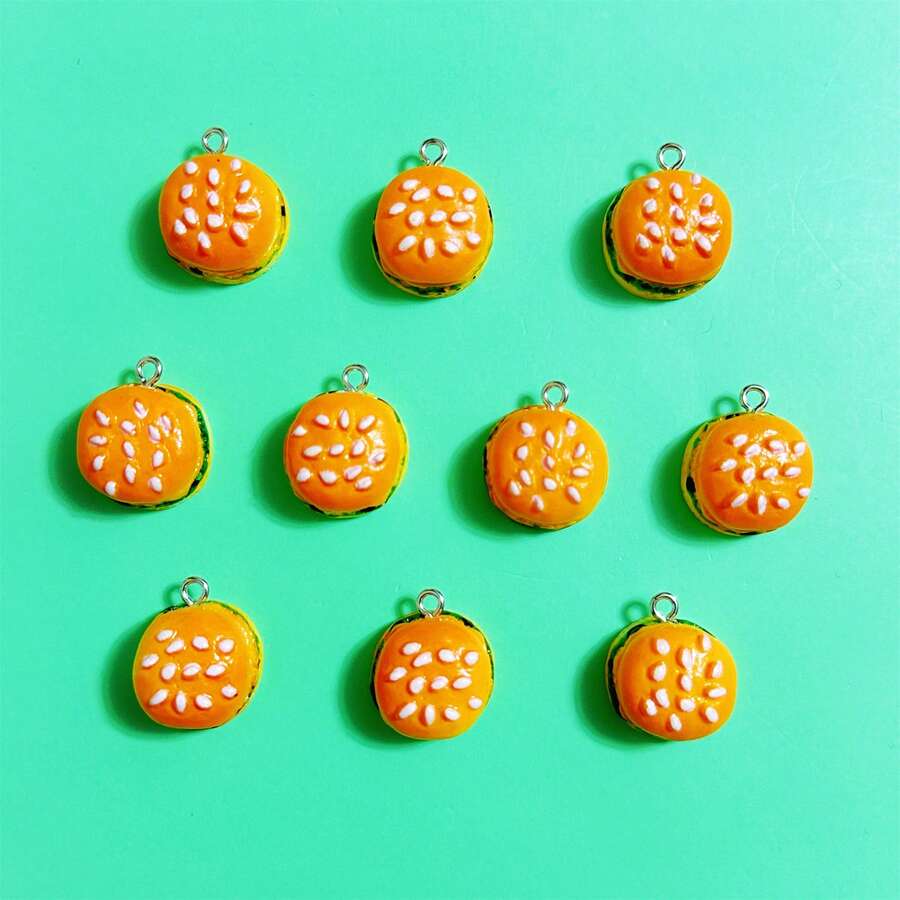 10pcs Realistic 3D Hamburger Pendant Suitable For Handmade Jewelry Making, Earrings, Necklaces, Bracelets, Anklets, Bag Charms, Creative Gifts, Resin Crafting Components - 10 Realistic 3D Hamburgers - View 1