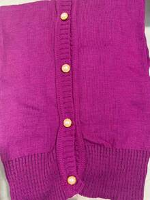 Beautiful, Fashionable, Lightweight Knit Cardigan With Buttons And Elastane. (Super Shipping!) - Fuchsia - View 2