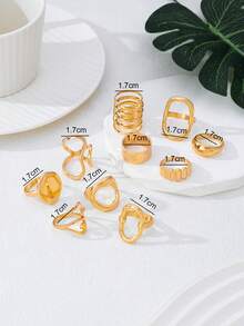 10pcs/Set Asymmetrical Vintage Coin Style Rings Set, Geometric Open Rings, Versatile Accessories For Women Suitable For Daily, Dates, Gatherings - Gold - View 5