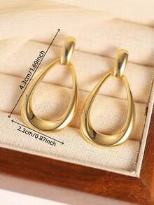 1 Pair Fashionable Minimalist Elegant Niche High-End Design Versatile Hollow Water Drop Earrings, Suitable For Women's Daily, Festival And Party Wear - Gold - View 5