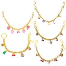 1 pieza Cadena de bolso cruzado delicado de moda para mujer, decoración de metal con corazón de cereza y galleta de orquídea, correa de bolso versátil - Multicolor - Ver 2