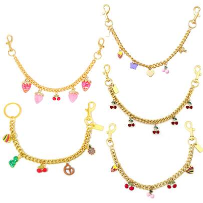 1pc Fashion Dainty Women's Crossbody Bag Chain, Cherry Heart & Orchid Cookie Metal Decor Versatile Bag Strap