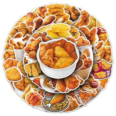 50张搞笑笑脸食物表情包贴纸，包括搞笑鸡块贴纸、水果脸贴纸、恶搞涂鸦贴纸、表情包礼物，防水乙烯基贴纸，适用于水瓶、吉他、行李箱、手机、手机壳、笔记本电脑、滑板等。