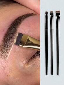 3Pcs Ultra-Thin Angled Precision Eye & Brow Brush Set | Raffaello Slanted Eyeliner & Eyebrow Brushes, Cruelty-Free Synthetic Bristles Professional Eye Makeup Tool (Black) - 黑色 - 查看 1