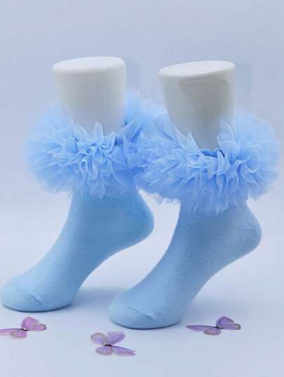 1 Pair Girls' Lace Ruffle Socks, Fluffy Ruffle Baby Princess Socks