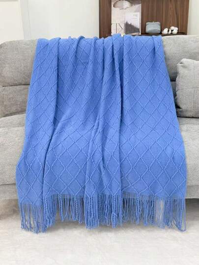 Manta de tricô xadrez de losangos em cor sólida (1 peça), estilo nórdico, retangular, minimalista, em acrílico, para sofá ou para momentos de lazer no quarto.