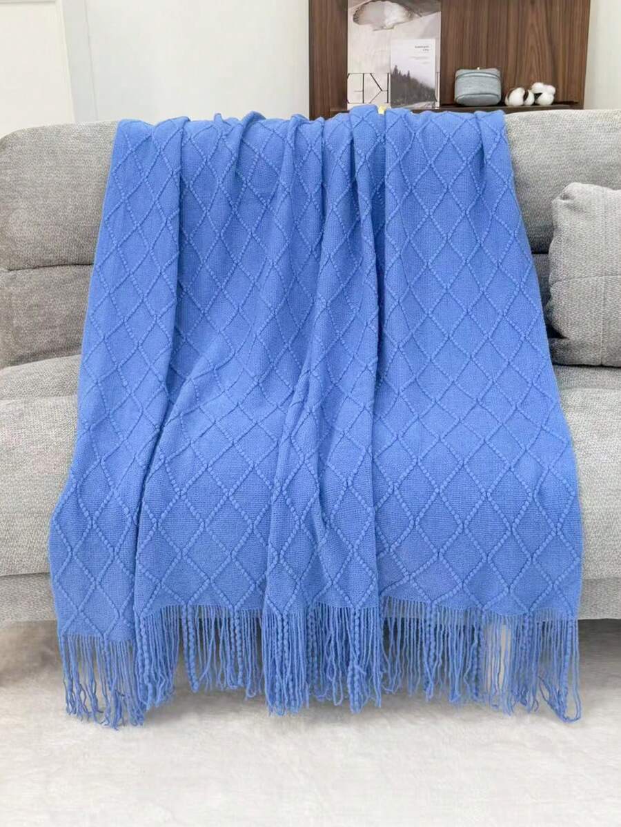 1 chiếc chăn dệt kim họa tiết caro hình thoi màu trơn, kiểu dáng Bắc Âu, hình chữ nhật tối giản, chất liệu acrylic, dùng phủ ghế sofa, chăn dệt kim thư giãn cho phòng ngủ. - Hải quân - Xem 1
