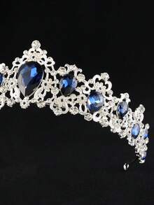 1pc Fashion New Teardrop Silver Crown Bridal Headpiece, Birthday/Festival/Graduation Gift Accessory - Navy Blue - View 4