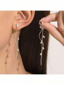 Light Luxury Long  Tassel Earrings Women, Ins Style, Elegant Rotating Twisted Stud Earrings, Internet Celebrity Ear Accessories - 白色 K S329 - 查看 3