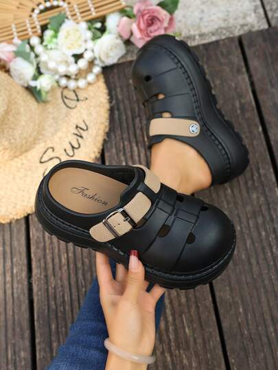 Women's Thick Sole Hollow Breathable Closed Toe Sandals, Summer