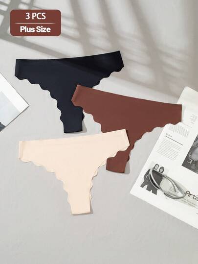 3条装女士加大码纯色内裤，荷叶边装饰，亲肤舒适休闲，适合春、夏、秋、冬四季日常穿着，居家、运动、瑜伽皆宜