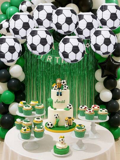 5pcs World Cup Decorative Lanterns, Football Shaped Paper Lanterns, Football Party Decor Props, Party Background, Hanging Decorations, Suitable For Sports Theme Parties And Decorations, Football Theme Decor, Birthday Party Decorations
