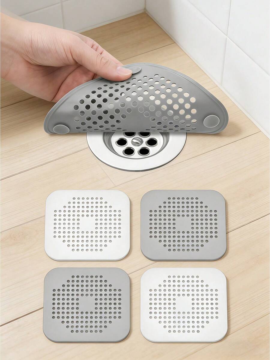 10/5pcs Silicone Drain Filter, Shower Drain Cover, Collapsible Sink Strainer, Strong Suction Cup Drain Filter, Suitable For Bathtub, Bathroom, Kitchen, Laundry Room Drain - A - View 1