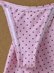 女士春夏新款时尚休闲性感优雅沙滩度假约会派对波点印花露背系带比基尼套装，含罩衫和半身裙，三件套 - 彩色 - 查看 7