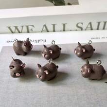 2D Flat - Set Of 6 2D Pig Charms Made Of Resin, Perfect For Jewelry Crafting - Multicolor - View 5