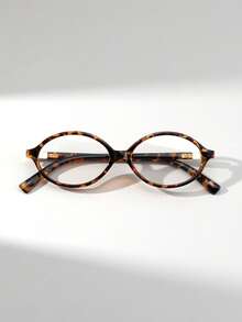 1 Pair Women's Oval Mottled Retro Metal Accessories Street Style Non-Prescription Glasses, Suitable For Daily Outfit Matching - Clear - View 6