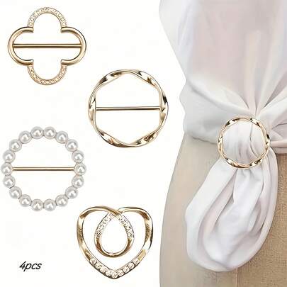 Bộ 4 kẹp khăn quàng cổ - Kẹp cà vạt, kẹp góc áo, kẹp áo sơ mi tròn bằng kim loại thời trang nữ.